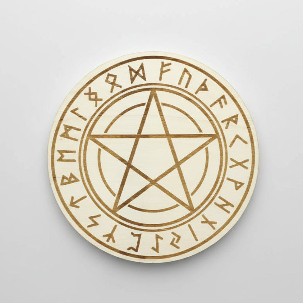 Pentacle en forme de quadrillage en bois et cristal de 12 po de diamètre