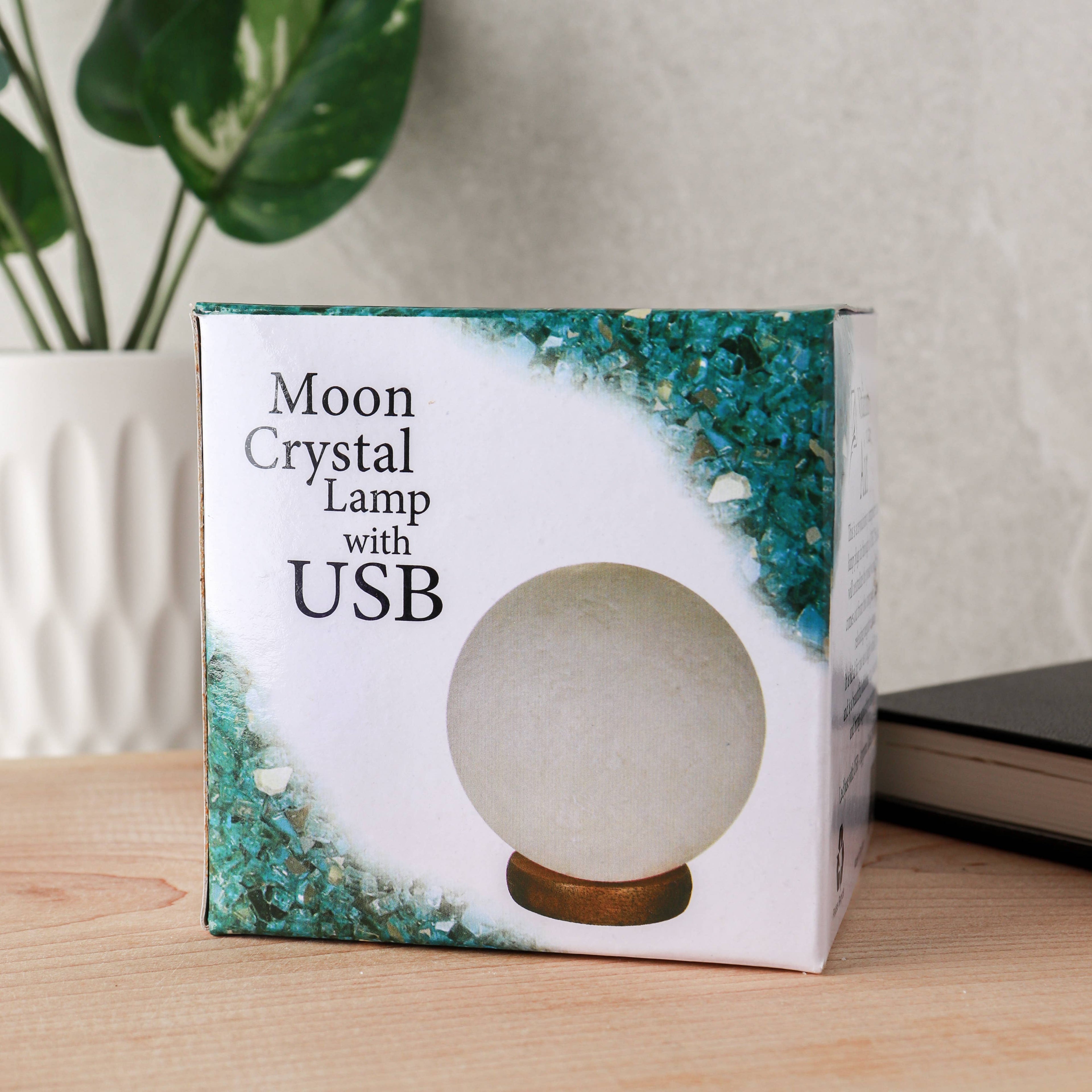 Lampe en cristal de sel blanc Moon avec clé USB