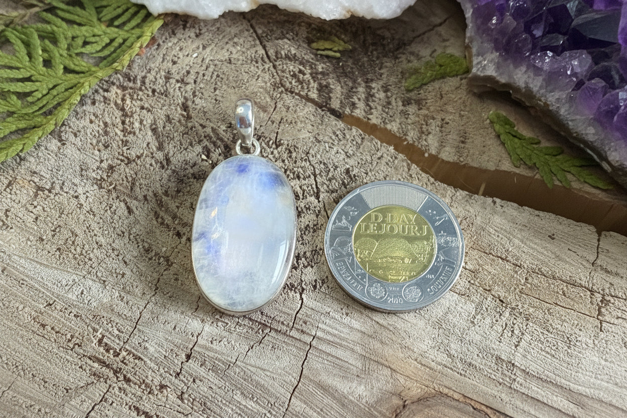 Pendentif en pierre de lune arc-en-ciel- Argent 925