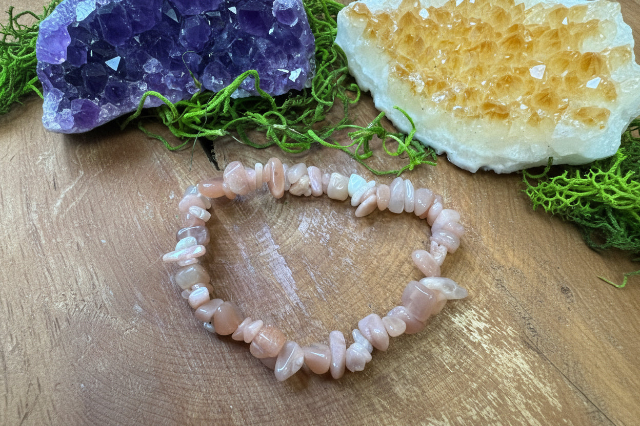 Bracelet éclat Pierre de lune pêche