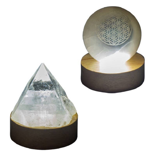 Base d'éclairage LED en bois avec cordon USB, lumière blanc, 2,25 po de diamètre, x 0,75 po de hauteur