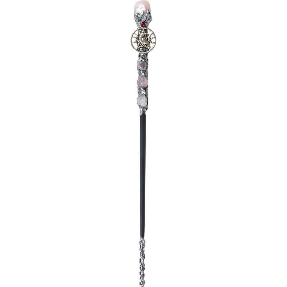 Baguette Magique-Corbeau Métallique avec Quartz Rose 31,75 cm