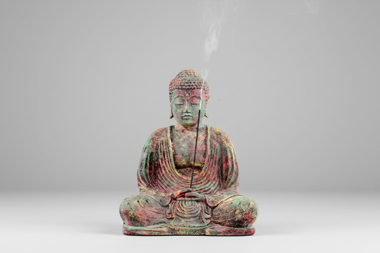 Brûleur d'encens Bouddha en pierre volcanique & Chakra 8,5