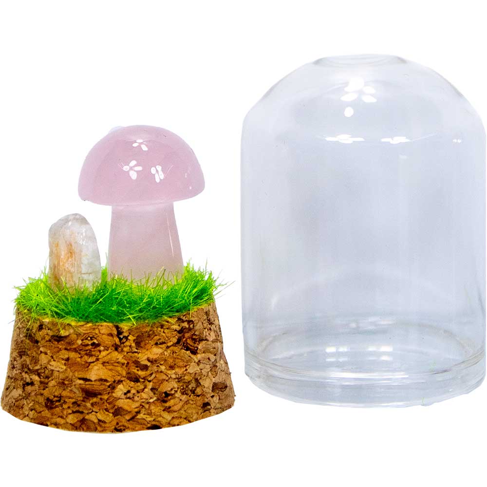 Mini terrarium champignon en pierre précieuse - quartz rose