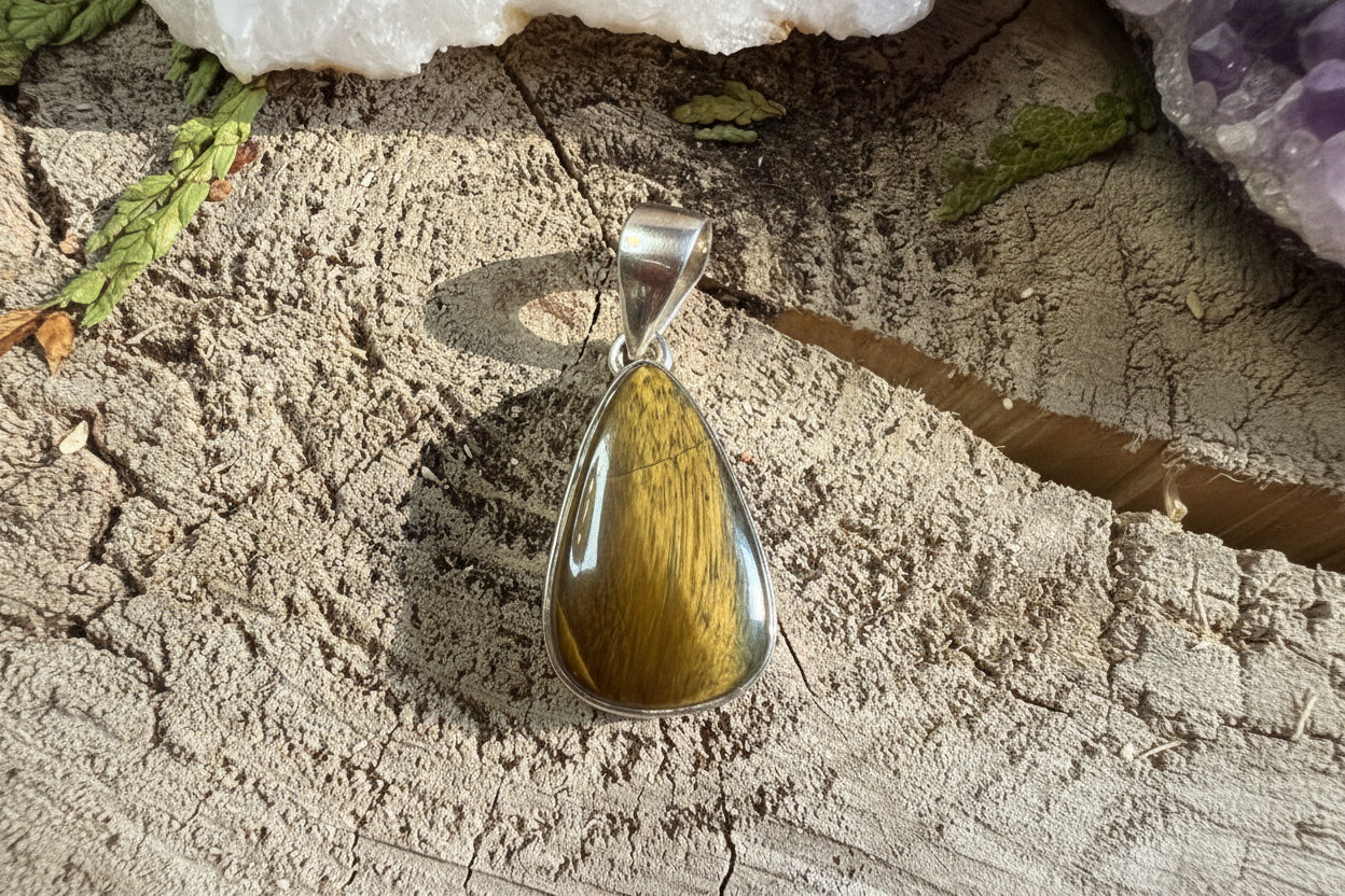 Pendentif pierre oeil de tigre - Argent 925