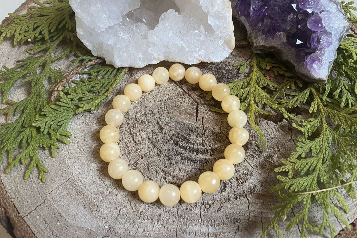 Bracelet en perle de calcite miel