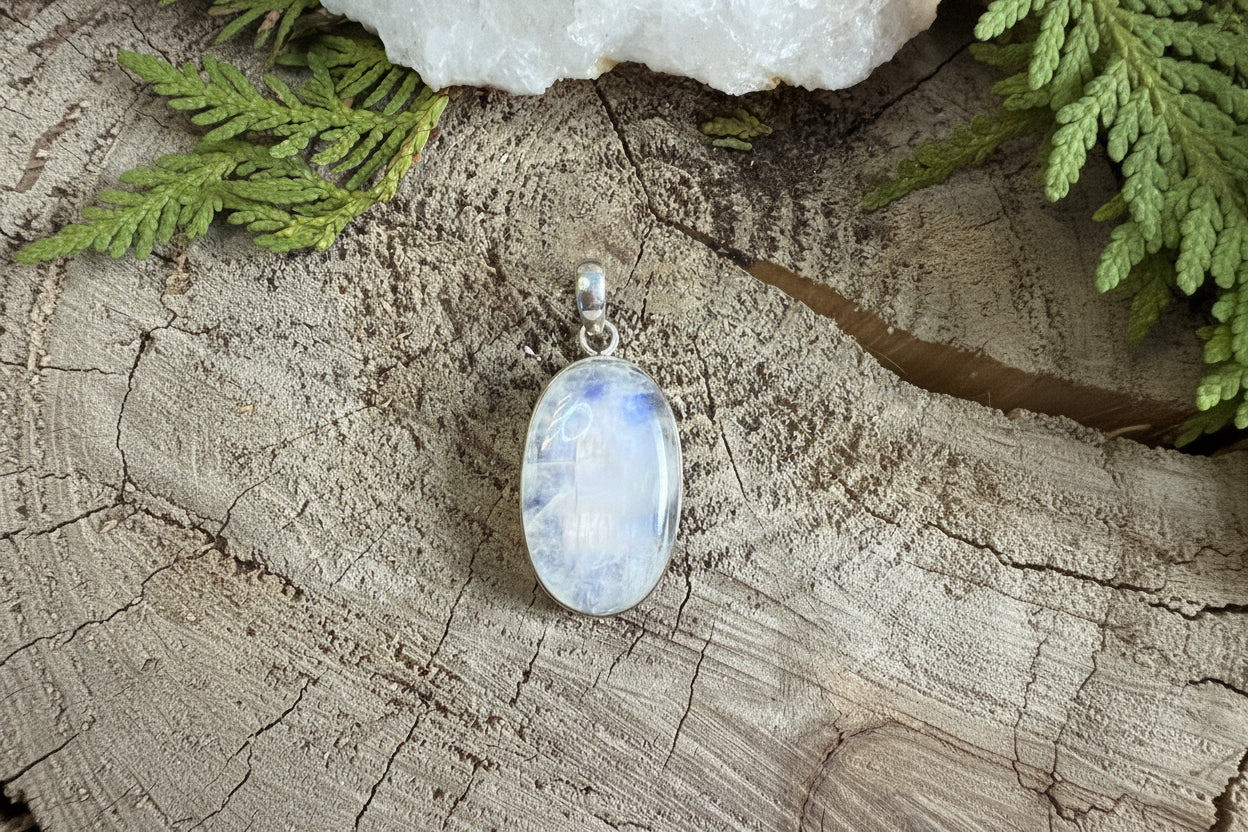 Pendentif en pierre de lune arc-en-ciel- Argent 925