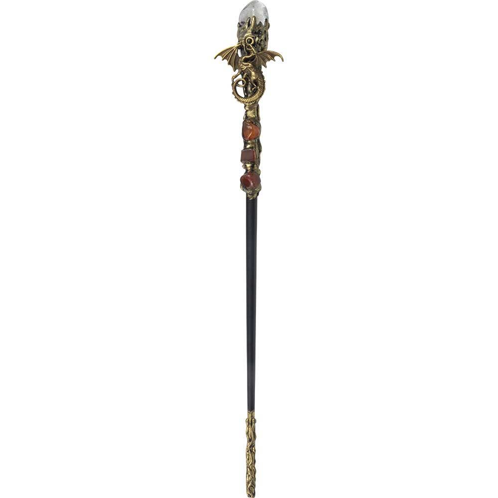 Baguette magique en forme de dragon doré avec quartz transparent 12,5 po de longueur