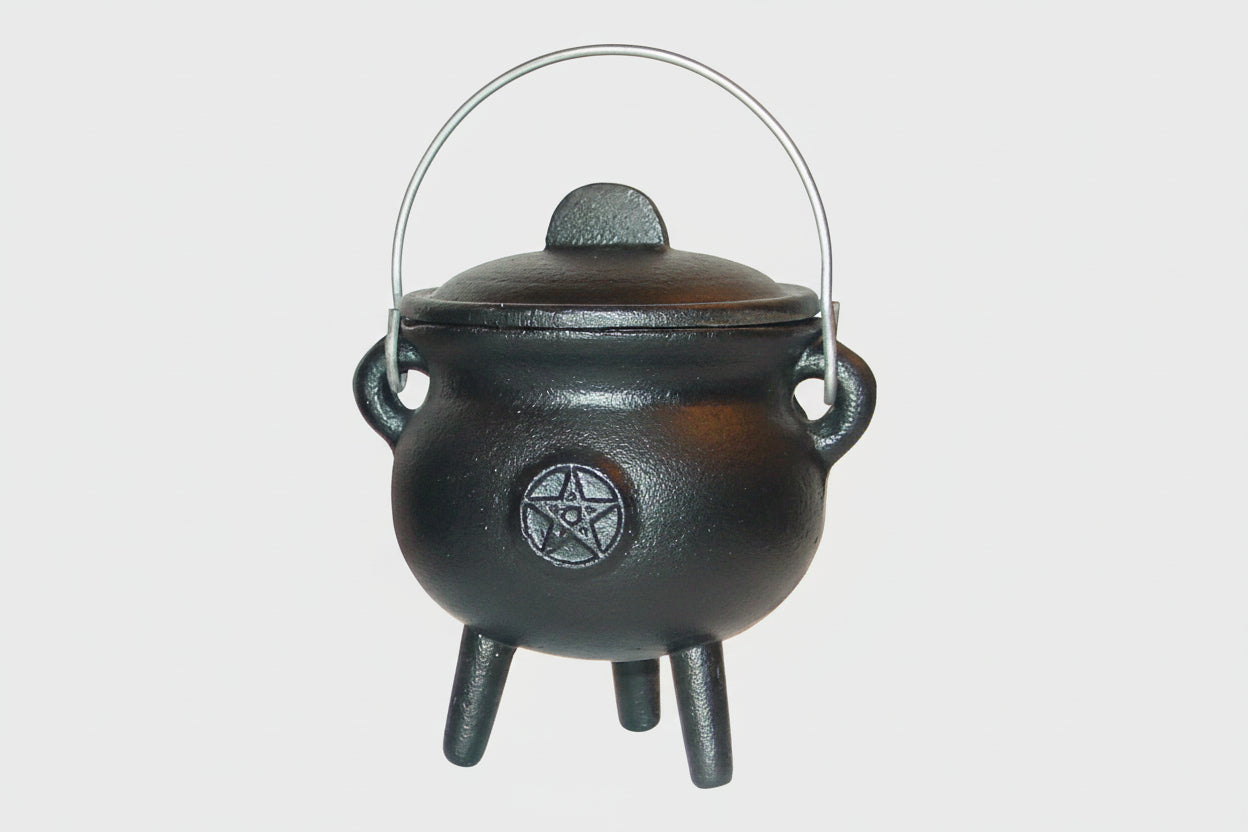Chaudron en fonte, noir, Pentacle (Mini) 3"Di.
