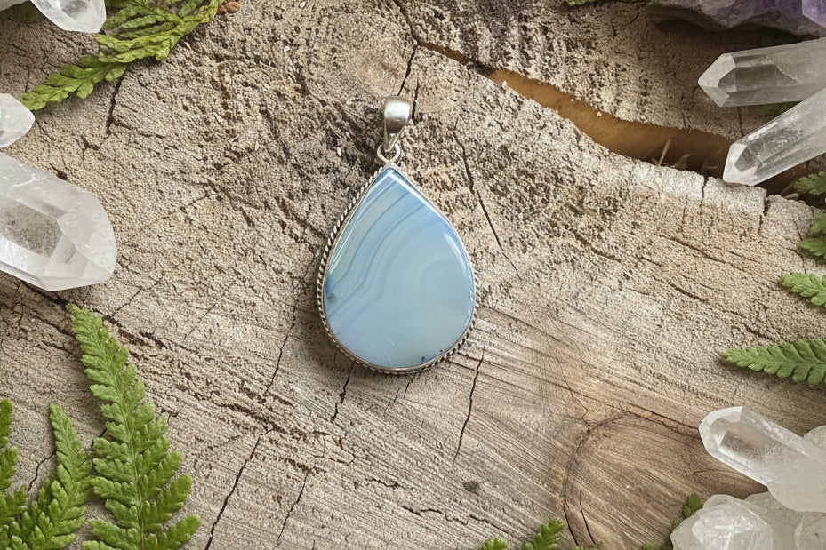 Pendentif Agate blue lace- Argent 925