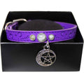 Collier pour chat/chien en cuir végan - Croissant de lune pentacle - Petit 24 cm L