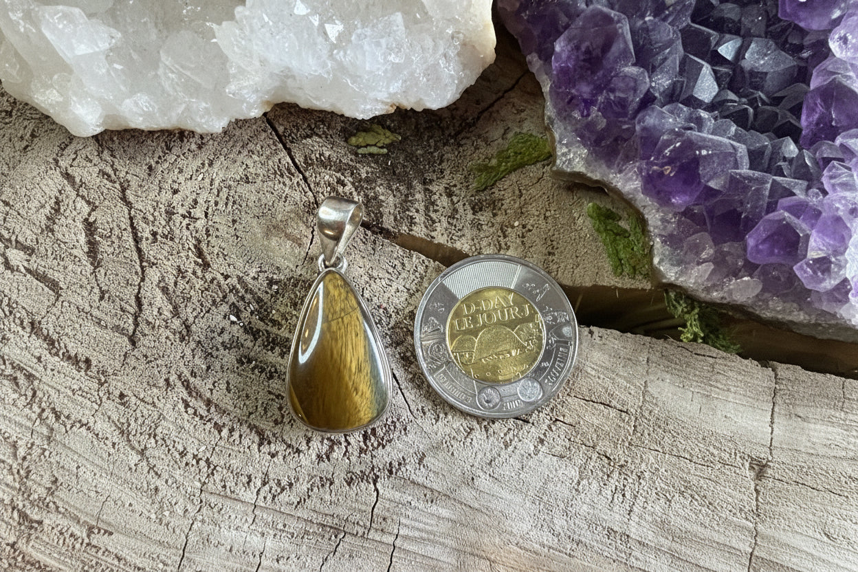 Pendentif pierre oeil de tigre - Argent 925