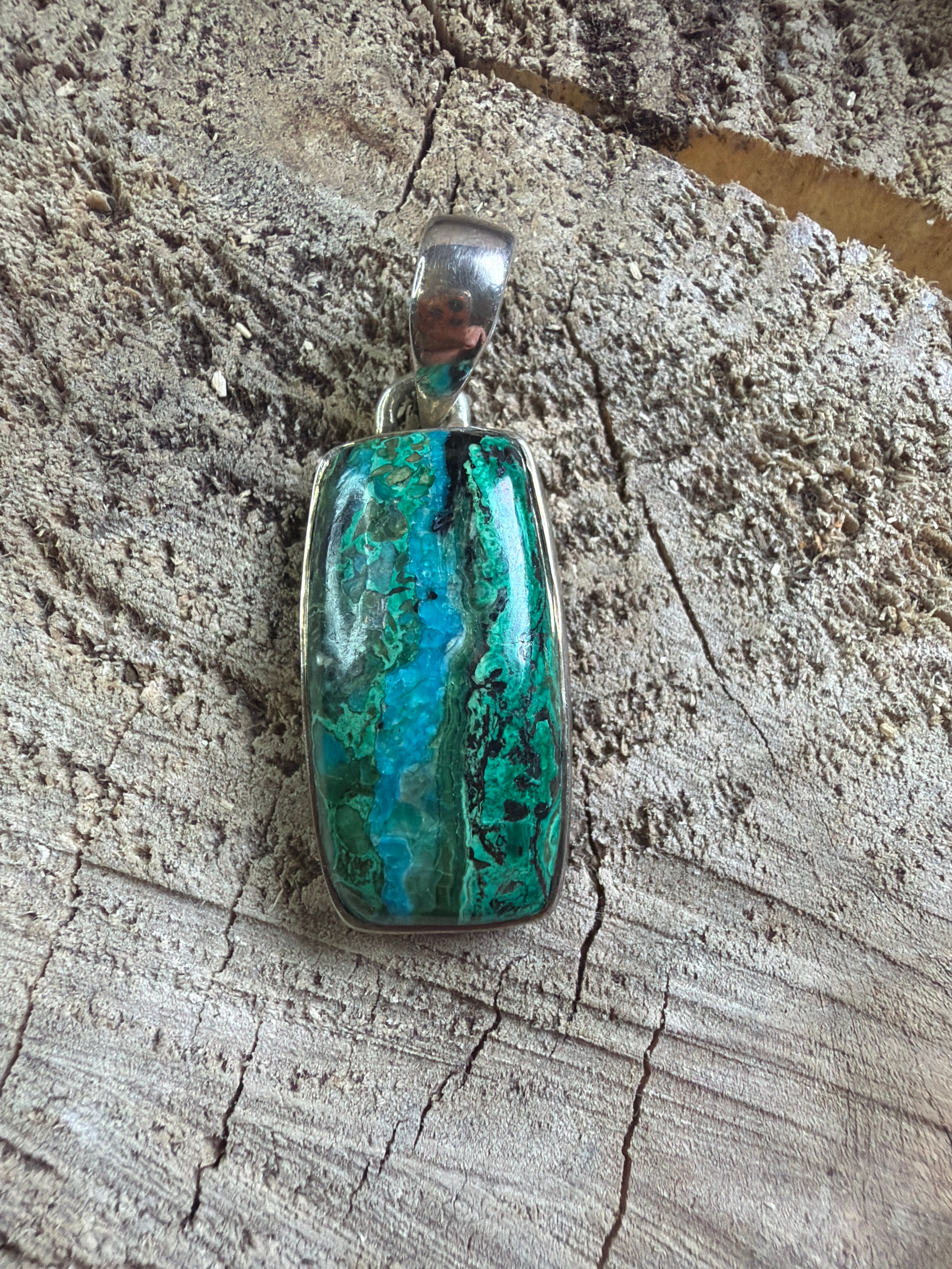 Pendentif en Chrysocolle & Malachite — Pierre d’Harmonie du Cœur