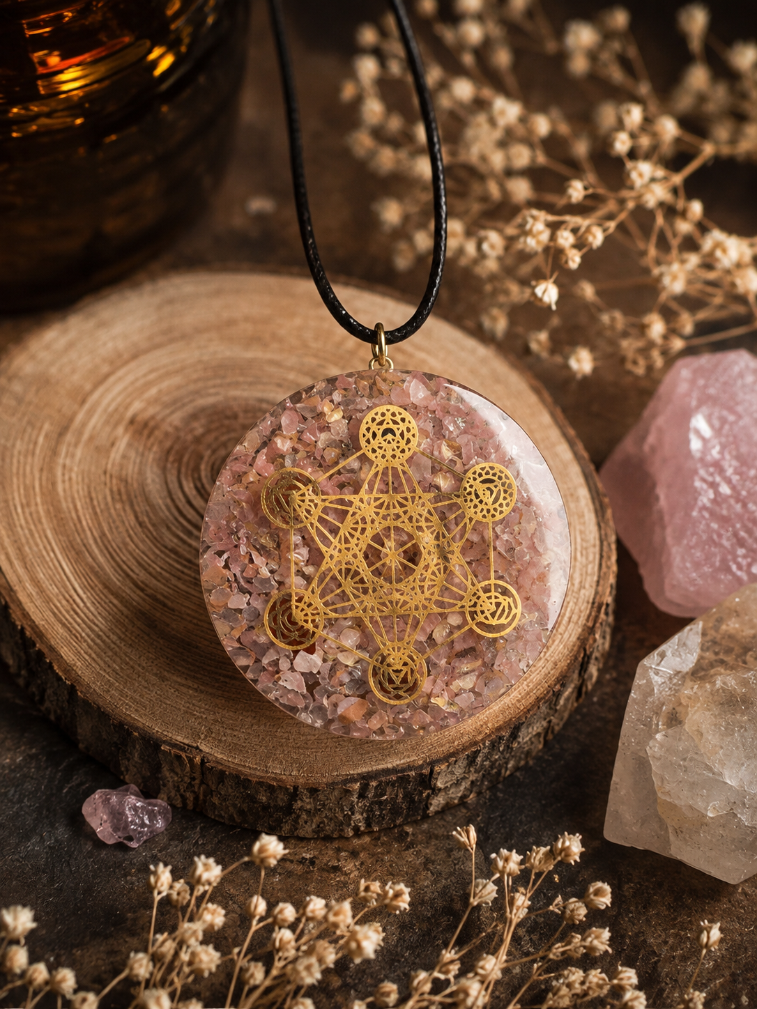 Sceau de metatron et quartz rose