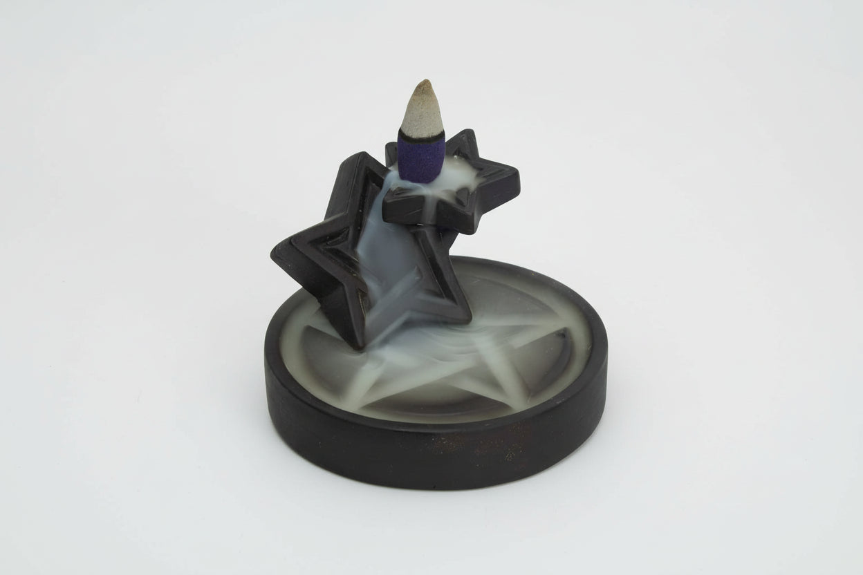 Porte-encens en céramique/triple pentacles à refoulement, 3,75 x 2,5 pouces H