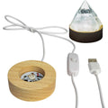Base d'éclairage LED en bois avec cordon USB, lumière blanc, 2,25 po de diamètre, x 0,75 po de hauteur