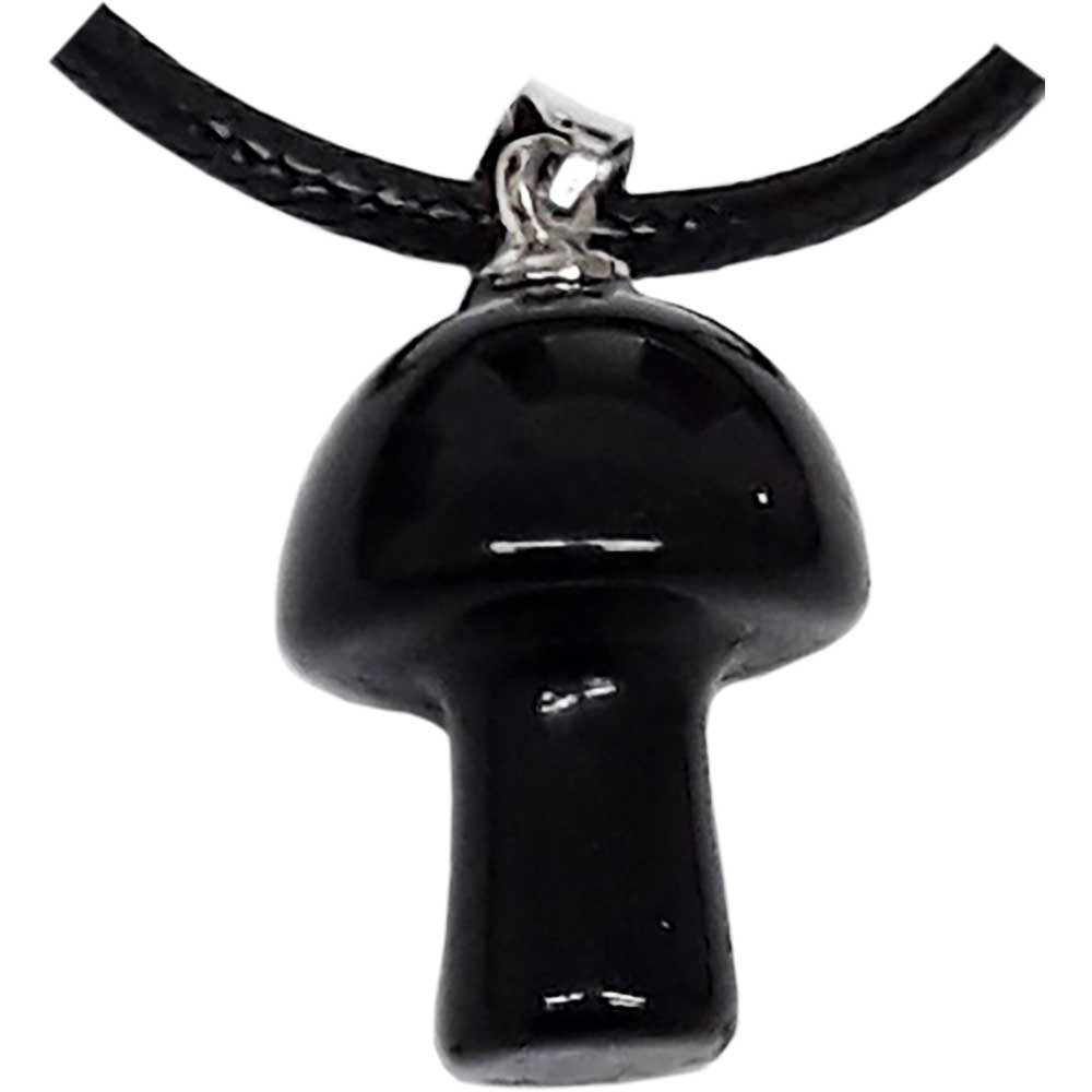 Pendentif-Champignon Obsidienne Noire 0.75"a/C Corde Cot.18"