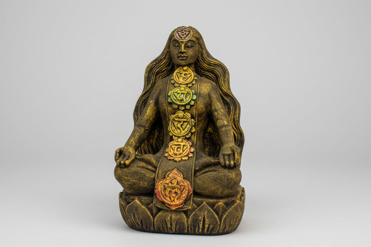 Statue en pierre volcanique - Déesse des Chakras - Bronze 13,75 « H