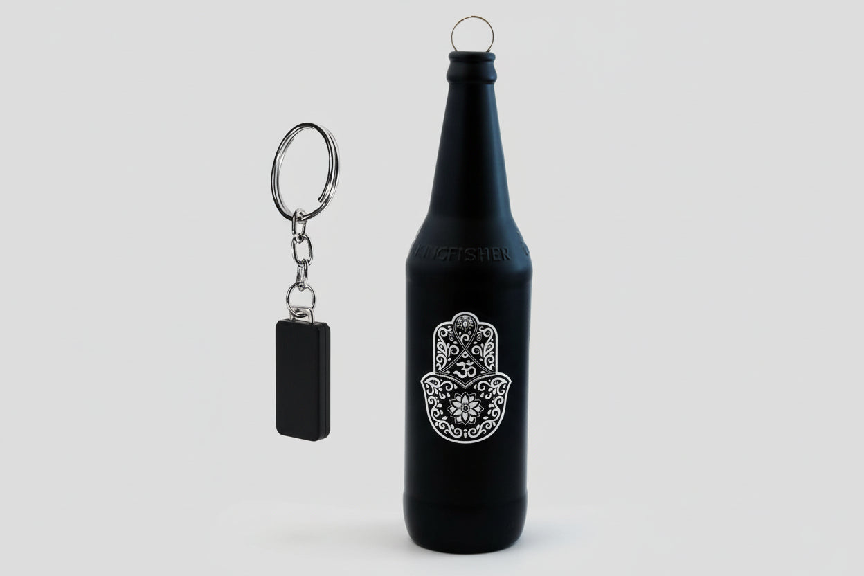 Brûleur d'encens en bouteille de verre - Main de Fatima 11"