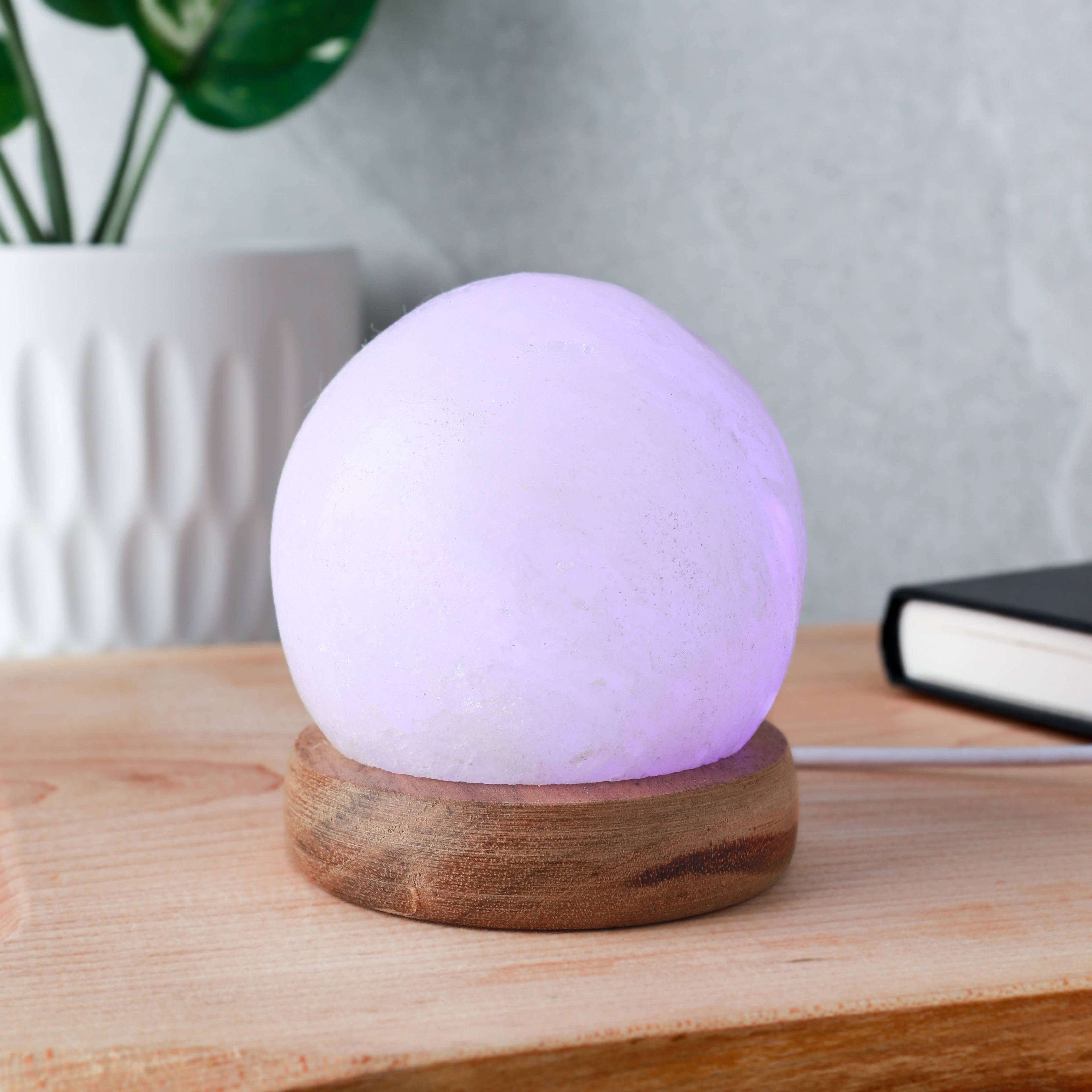 Lampe en cristal de sel blanc Moon avec clé USB