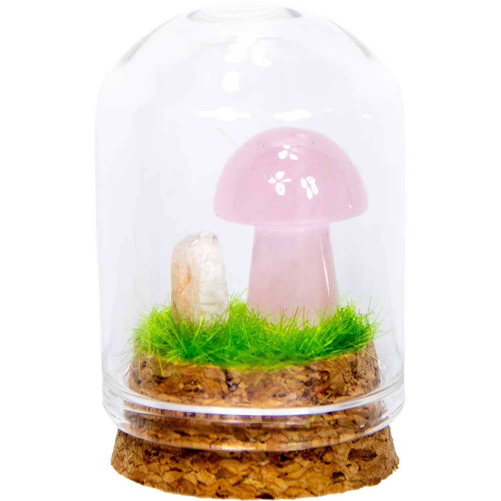 Mini terrarium champignon en pierre précieuse - quartz rose