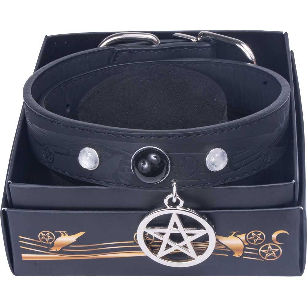 Collier pour chat/chien en cuir végan - Pentacle - Petit 24 cm L